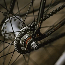 Gros plan, pignon fixe de fixie, détails mécaniques.